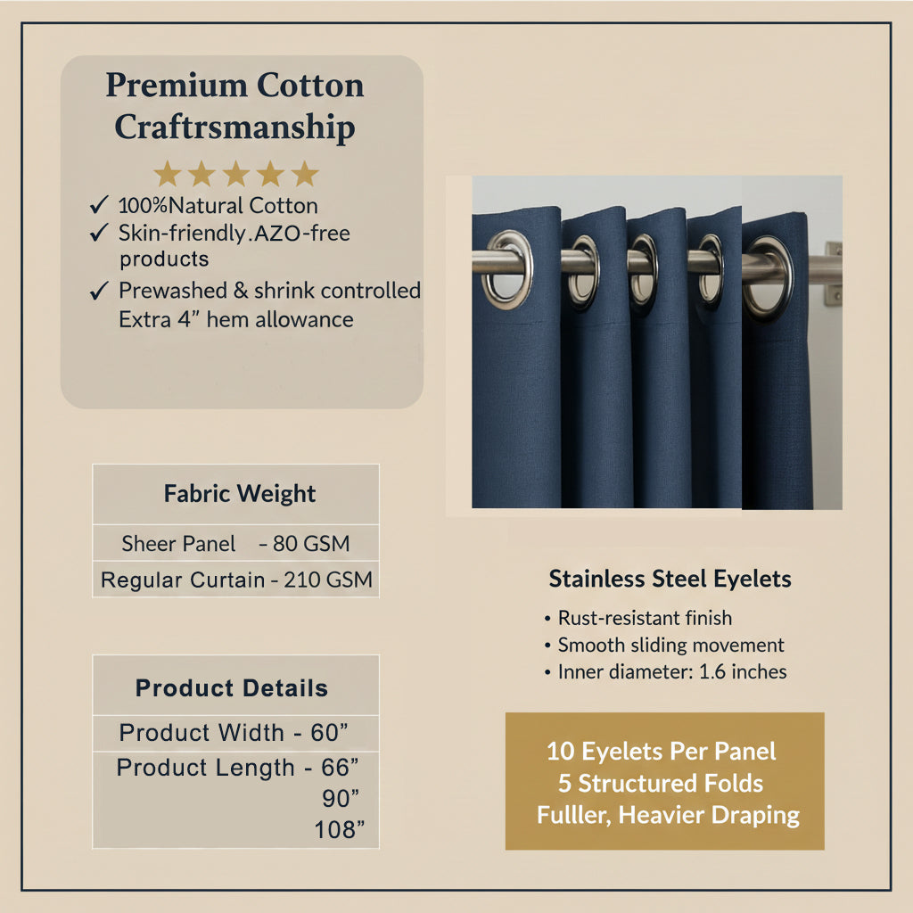 Spring Calm 100% cotton curtain for living room - Light Reduction - Single Piece