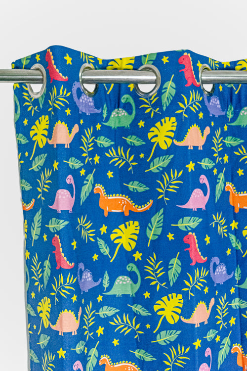 Dino 100% cotton curtain for Kids living room - Light Reduction - Single Piece