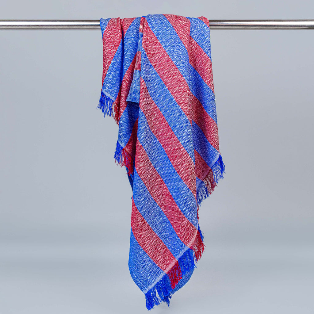 Blue Maroon Diamond Bamboo Bath Towel 90x160cm (Large)