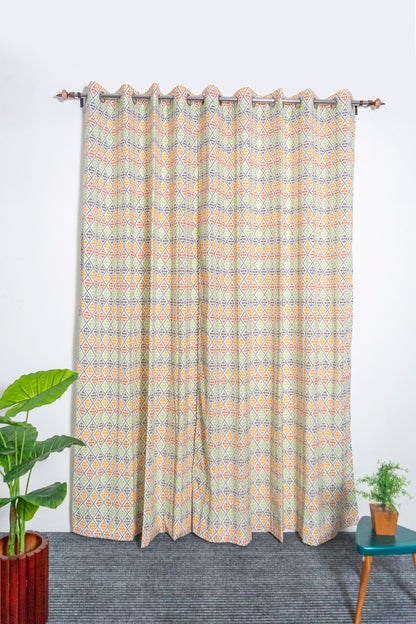 Heritage Diamond 100% cotton curtain for living room - Light Reduction - Single Piece