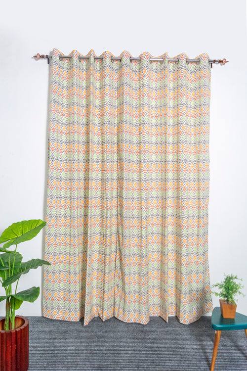 Heritage Diamond 100% cotton curtain for living room - Light Reduction - Single Piece