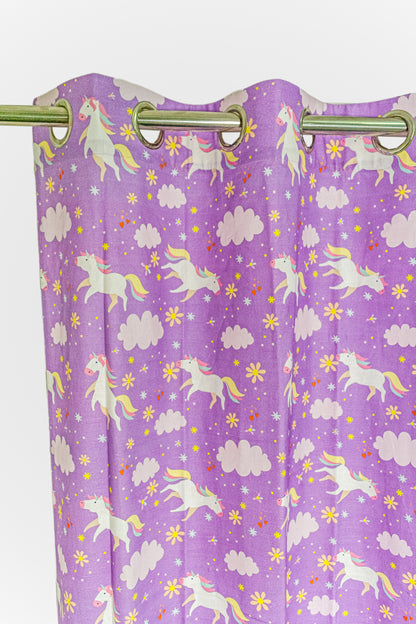 Unicorn 100% cotton curtain for Kids living room - Light Reduction - Single Piece